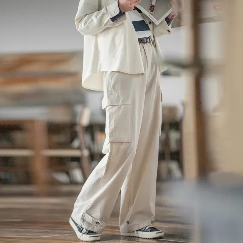 Maden Women's Wide-leg Cargo Pants - Retro Loose Style