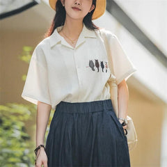 Maden Damen Kurzarm Shirt - Freizeit Vintage Stickerei