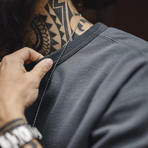 남성용 캐주얼 와플 니트 스웨트셔츠 루즈핏 포켓 티 편안한 핏 긴 소매 풀오버 미국식 캐주얼 스타일