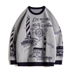 MADEN Leuchtturm Strickpullover - Lockerer Schwerer Pullover Grau