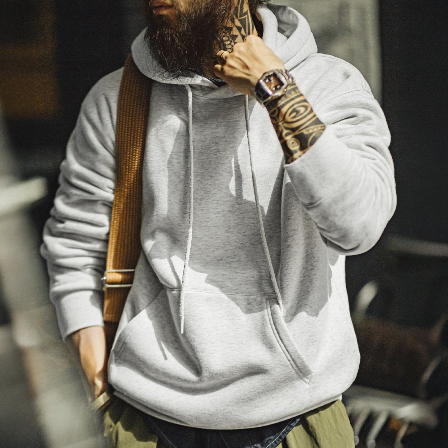 MADEN Herren Grauer Hoodie – Fleecegefüttert