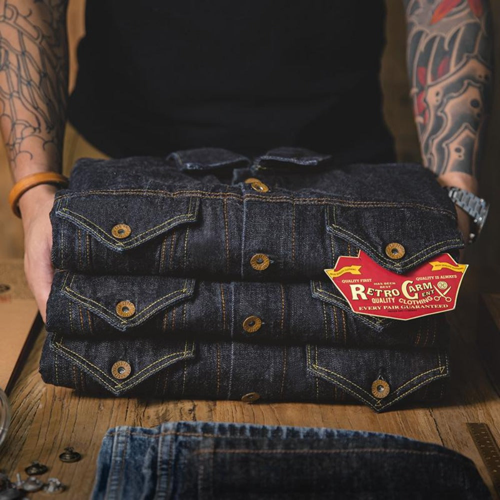 MADEN Herren 14,8oz Selvedge Raw Denim Jacke