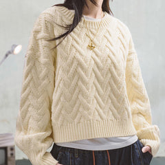 MADEN Damen Zopfstrick Pullover