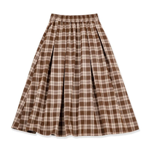 Maden Women's Plaid Skirt - Vintage Relaxed High Waist