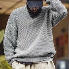 MADEN Men’s Heavyweight Chunky Knit Sweater – Loose Fit Round-Neck Pullover