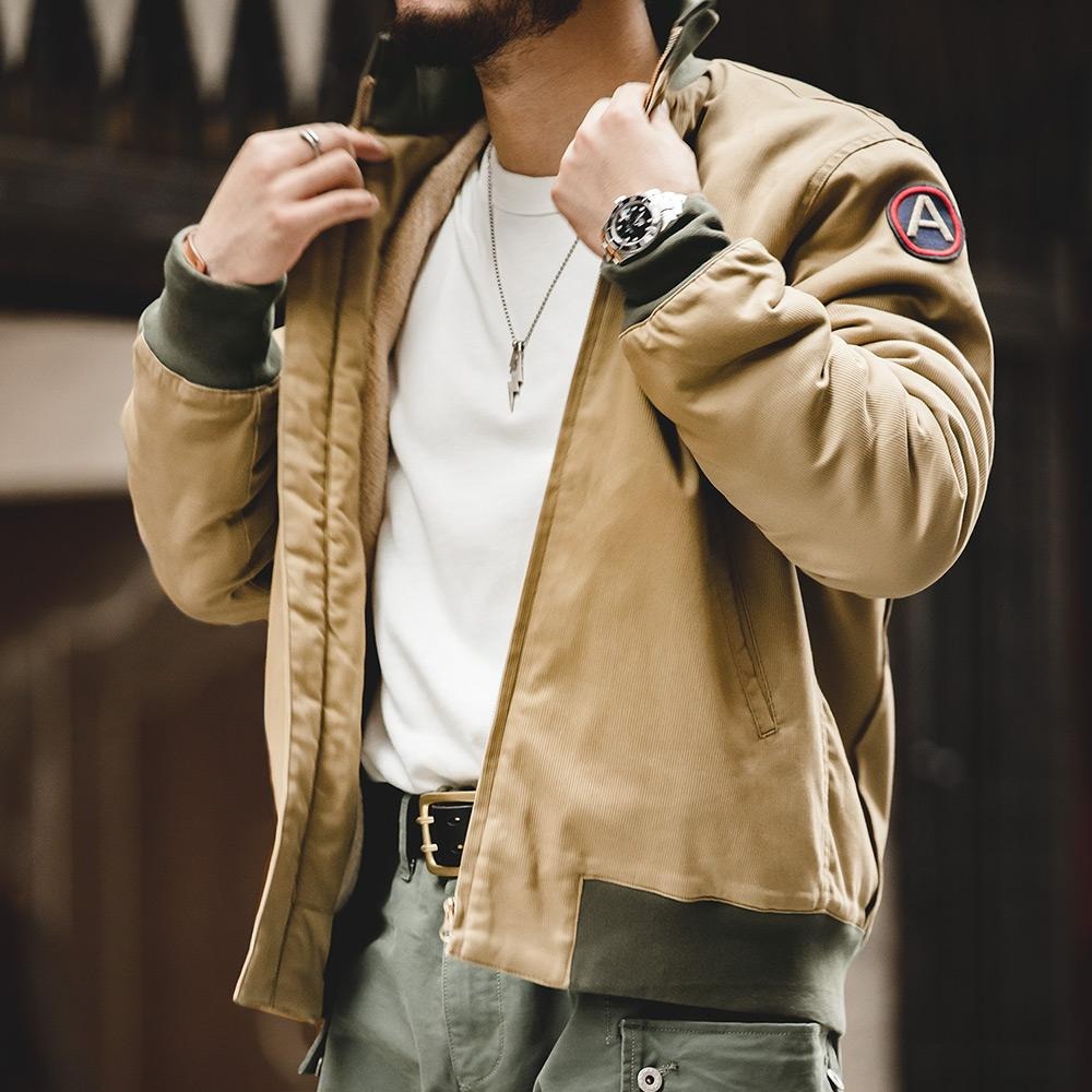 MADEN Vintage Patch Flieger-Bomberjacke Slim Fit