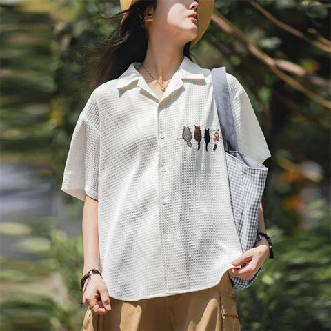 Camisa de manga corta para mujer Maden - Bordado vintage informal