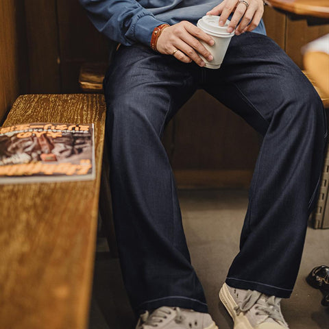 MADEN Denim-Like Casual Pants | Relaxed Fit Straight-LegTrending 2025 Utility Trousers Wrinkle-Free, Fluid Drape & Drawstring Waist