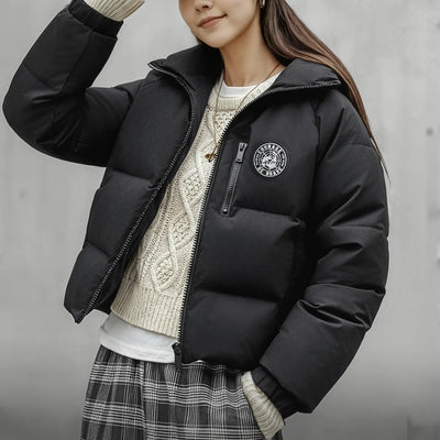 MADEN Women Stand Collar Down Jacket 90% Duck Down Short Puffer Coat Zipper Front Thick Warm Winter Outerwear