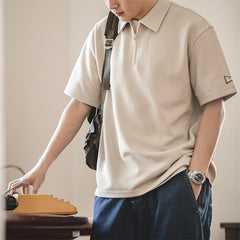 Polo gaufré MADEN pour homme, 330 g, épais, demi-zip, col à revers, manches courtes, idéal pour l'été