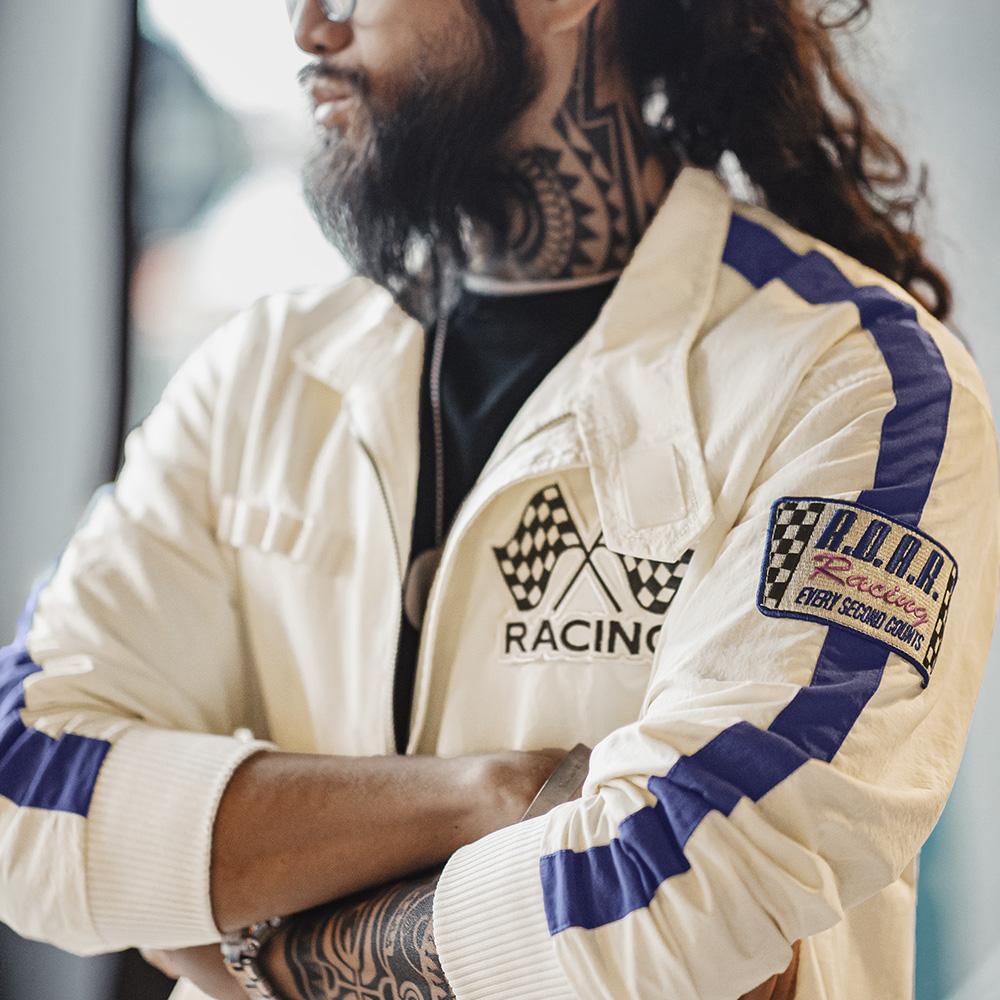 MADEN Colorblock Bestickte Retro Racing Jacke