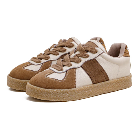 MADEN Zapatillas de Entrenamiento Retro Alemanas para Hombre Marrón con Parche y Suela Plana Zapatillas de Suela Gruesa de Corte Bajo Versátiles para Deportes y Uso Casual para Hombre