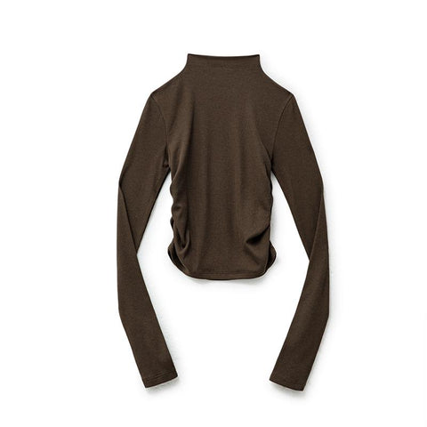 MADEN Modal-Halbrollkragenpullover mit Raffungen, schmaler Passform, einfarbig, langärmelig, vielseitiges Damen-Pullover-Shirt für den Herbst 