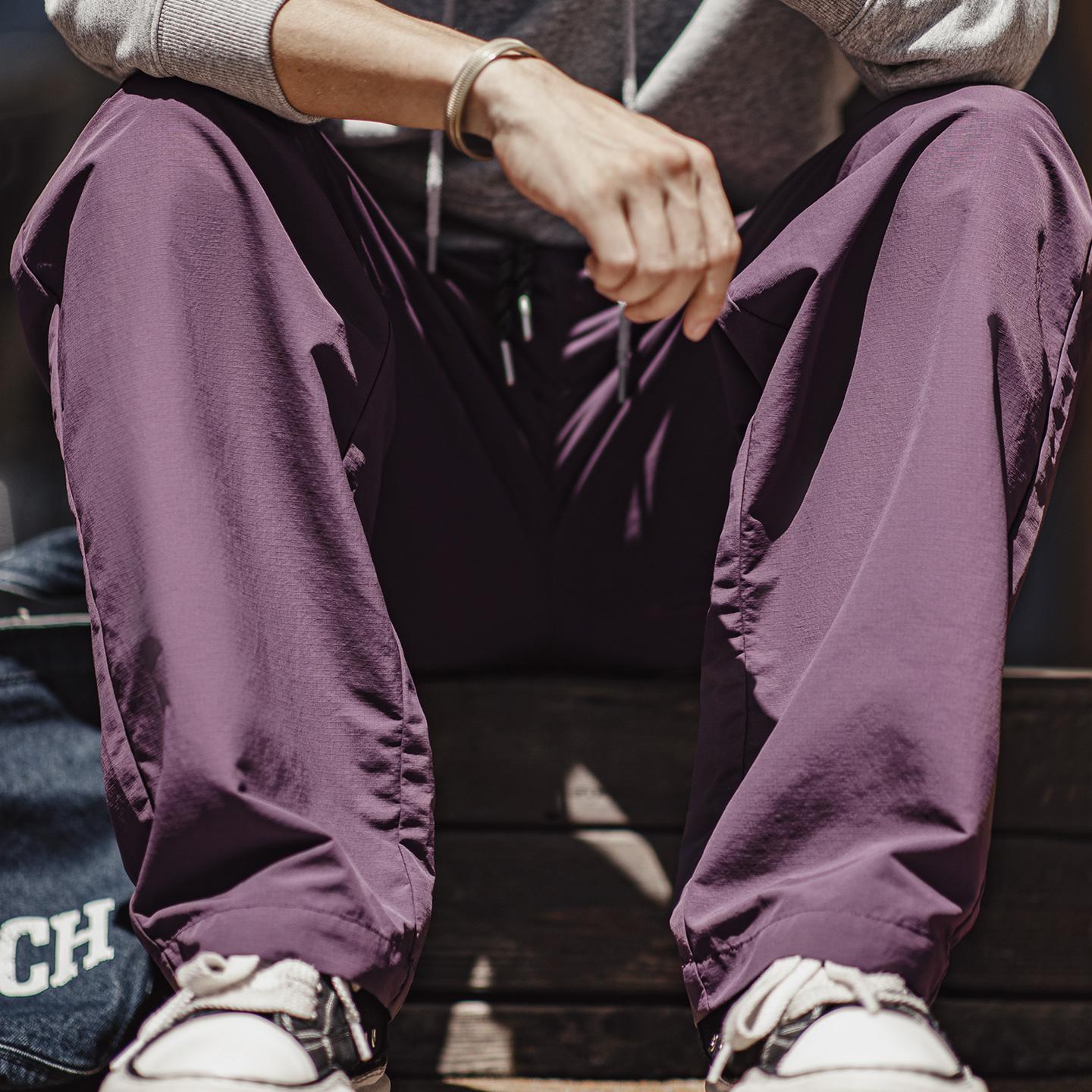 MADEN Outdoor Tech Pants for Men Quick Dry Lightweight Breathable Nylon Cargo Pants with Big Pockets Purple Hiking Joggers Camping