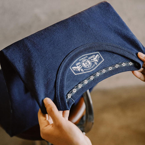 MADEN Casual T-shirt Men Vintage Indigo Plant-Based Blue Dye Cotton 100% Tee Patchwork Pockets Uncle Fu Original Design