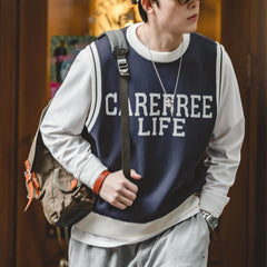 MADEN Preppy Strickweste für Herren im Ivy-Stil, lässige City-Boy-Strickweste mit Buchstabenmuster, ärmelloses Oberteil, Frühjahr 2023 