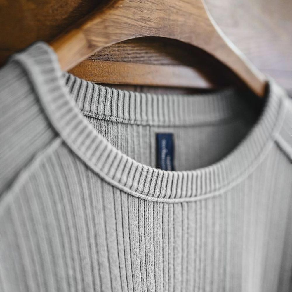 Suéter de punto para hombre MADEN gris casual, suéter de algodón acanalado estilo dinero antiguo, manga larga, ropa de punto cómoda, ajuste holgado, minimalista