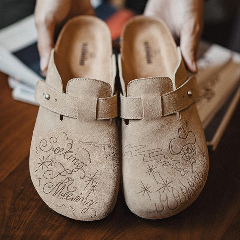 MADEN Illustration Mules – Closed-Toe Cork Slides, Comfortable Everyday Wear