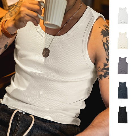 MADEN Men’s Heavyweight Ribbed Tank Top – Slim Fit Gym Vest