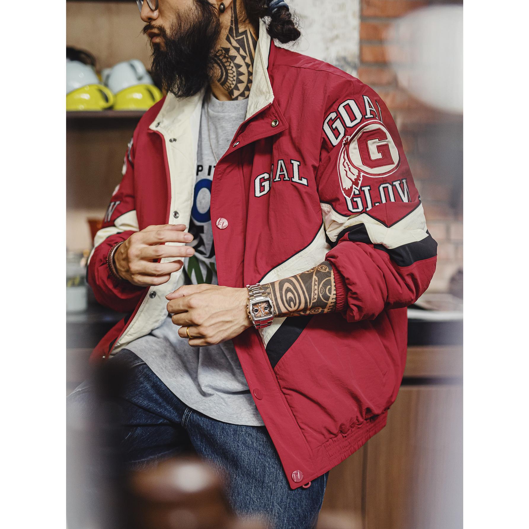 Chaqueta de carreras a bloques de color para hombre MADEN NCAA