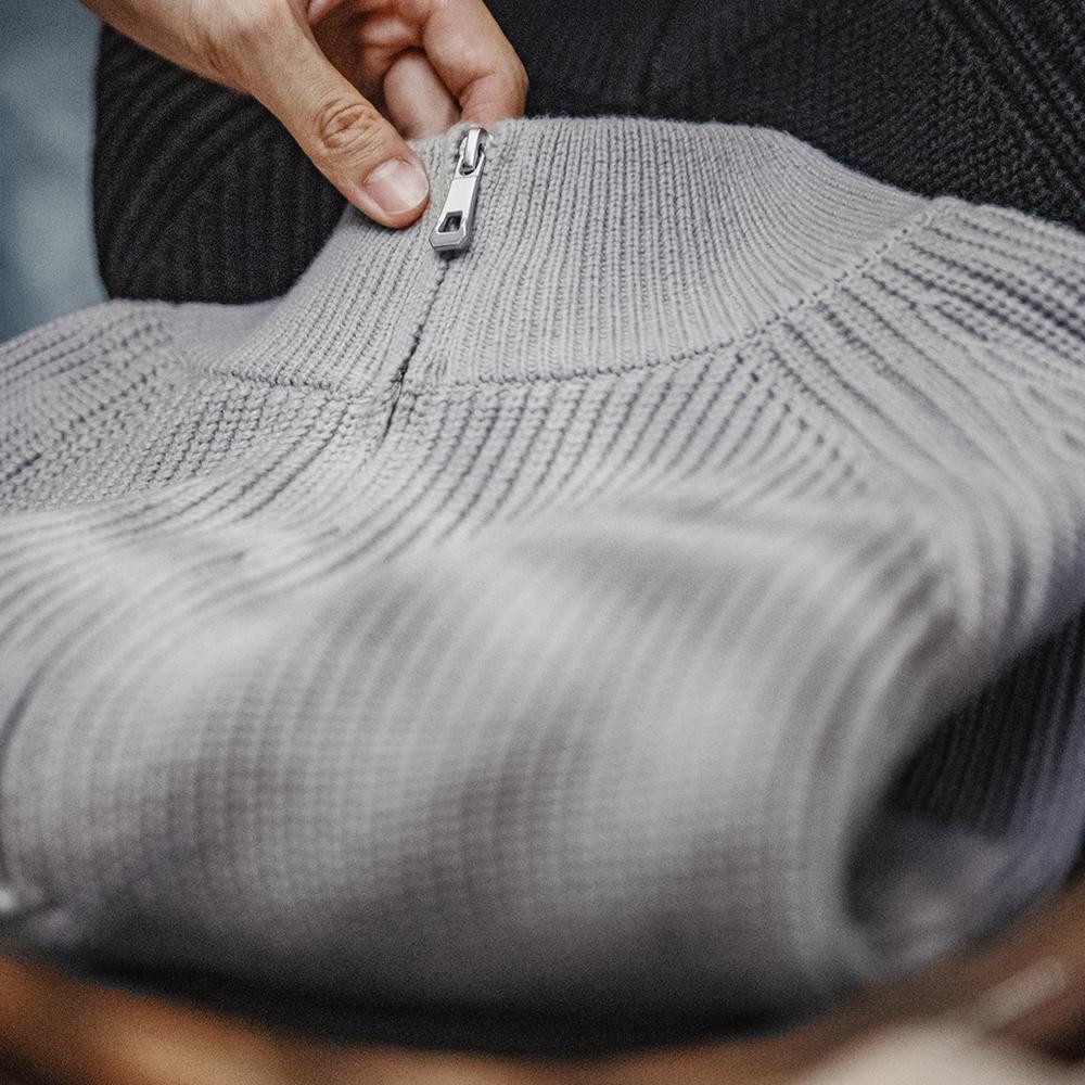 MADEN Herren Schwergewicht Baumwoll Halb-Zip Strickpullover