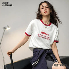 Maden Damen Freizeit T-Shirt mit Rundhals und Kontrast