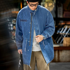 Áo khoác gió nam mùa thu kiểu dáng rộng dài vừa, áo khoác ngoài dáng trench coat đuôi cá bằng vải bò phong cách cổ điển Mỹ Maden American Retro M65