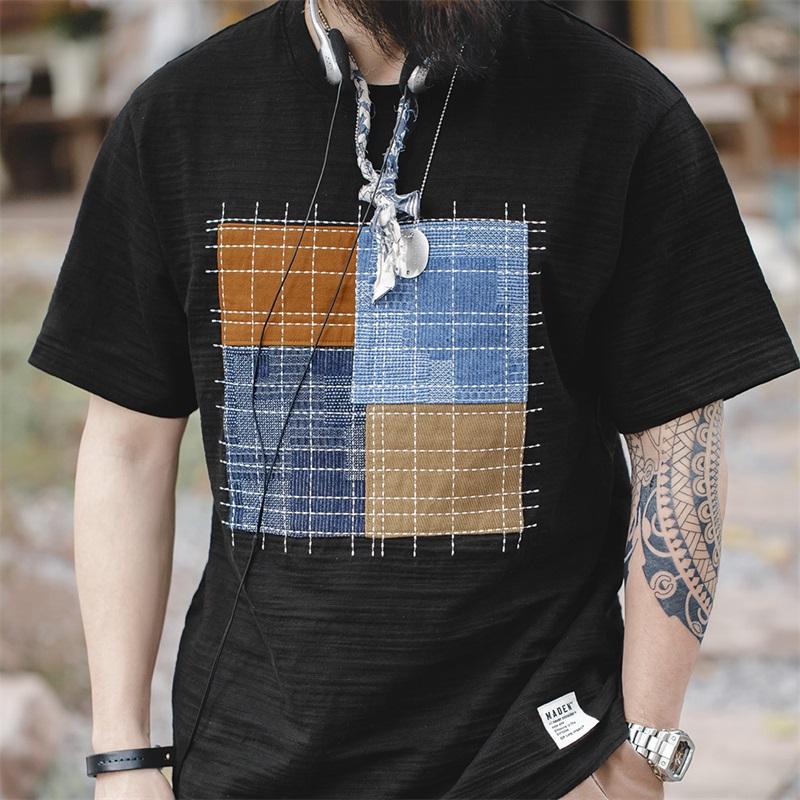 마덴 레트로 색상 블록 면 반팔 티셔츠