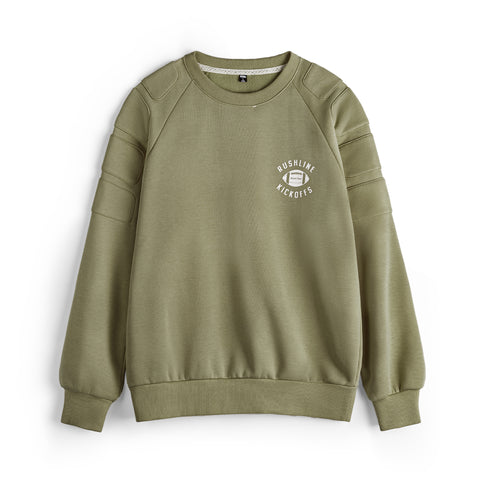 Sudadera MADEN de cuello redondo color oliva con forro de vellón