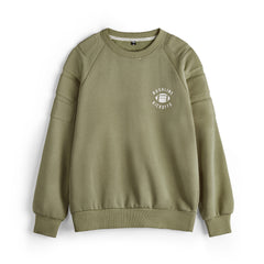 MADEN Fleecegefüttertes olivgrünes Sweatshirt mit Rundhalsausschnitt