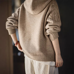 MADEN Grob gestrickter Duffle-Kapuzenpullover mit Knöpfen