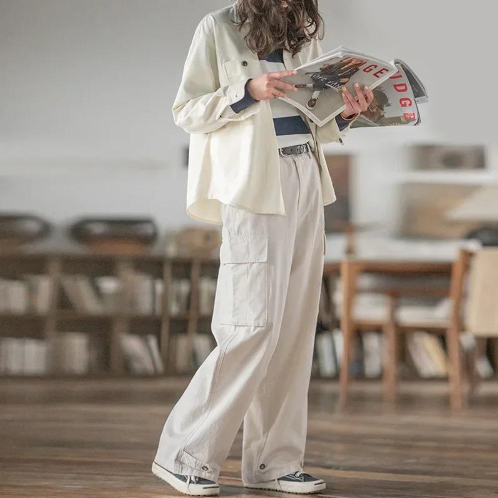 Maden Women's Wide-leg Cargo Pants - Retro Loose Style