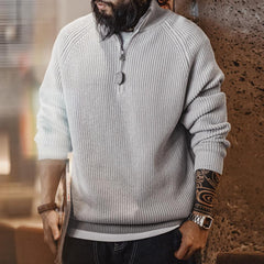 MADEN Herren Schwergewicht Baumwoll Halb-Zip Strickpullover