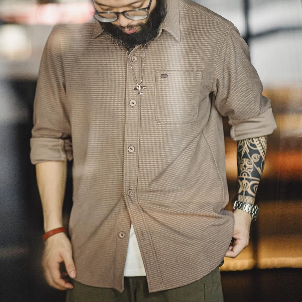 MADEN Herren Retro Corngrain Kariertes Button-Down Hemd