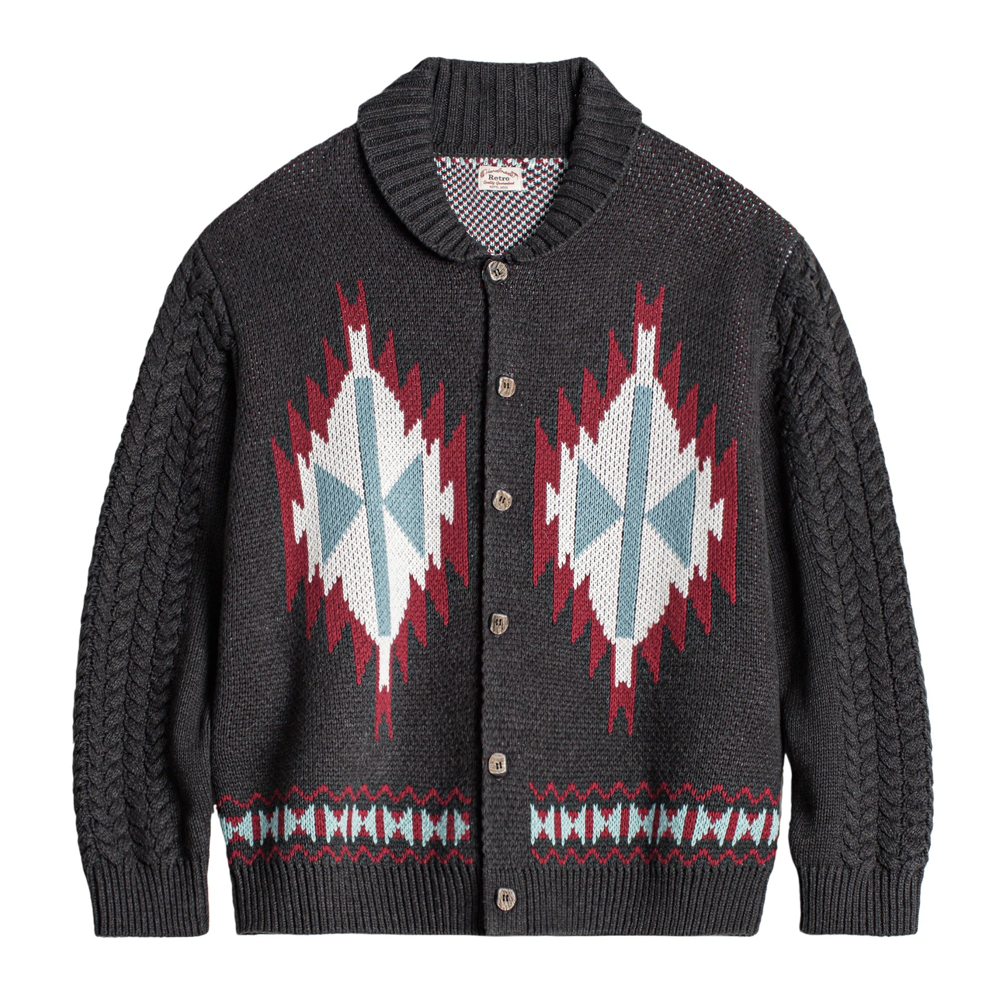 Cárdigan vintage con cuello chal indígena MADEN