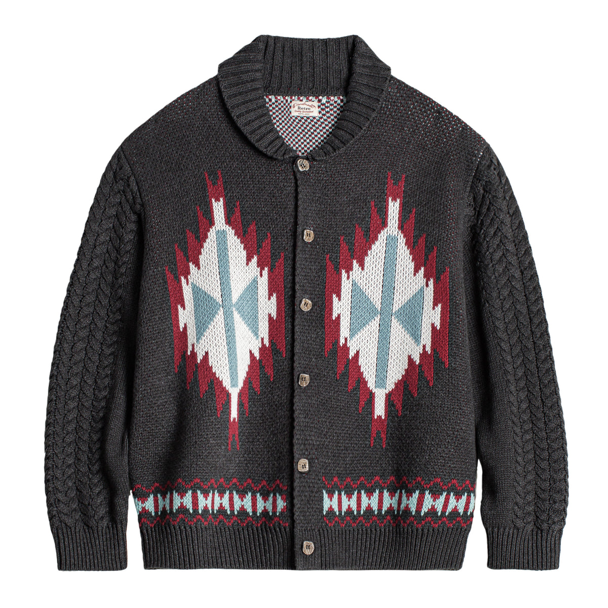 Cárdigan vintage con cuello chal indígena MADEN