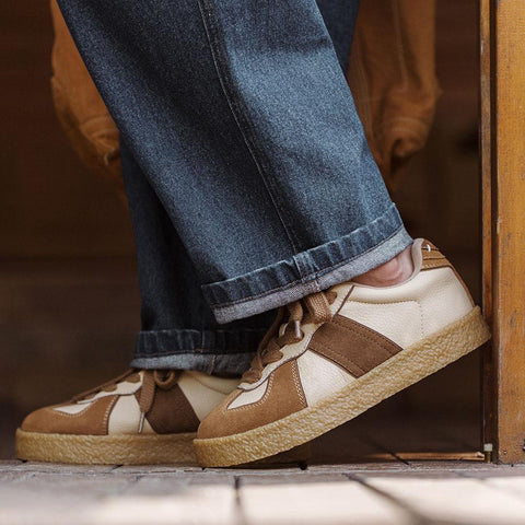 MADEN Retro-Sneaker für Herren, braun, Patchwork-Design, flache Sohle, dicke Sohle, niedrig geschnitten, vielseitig, lässig und sportlich. 