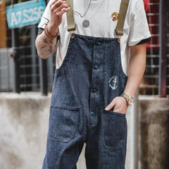 MADEN Herren Schwergewicht Baumwoll Cargo Denim Latzhose