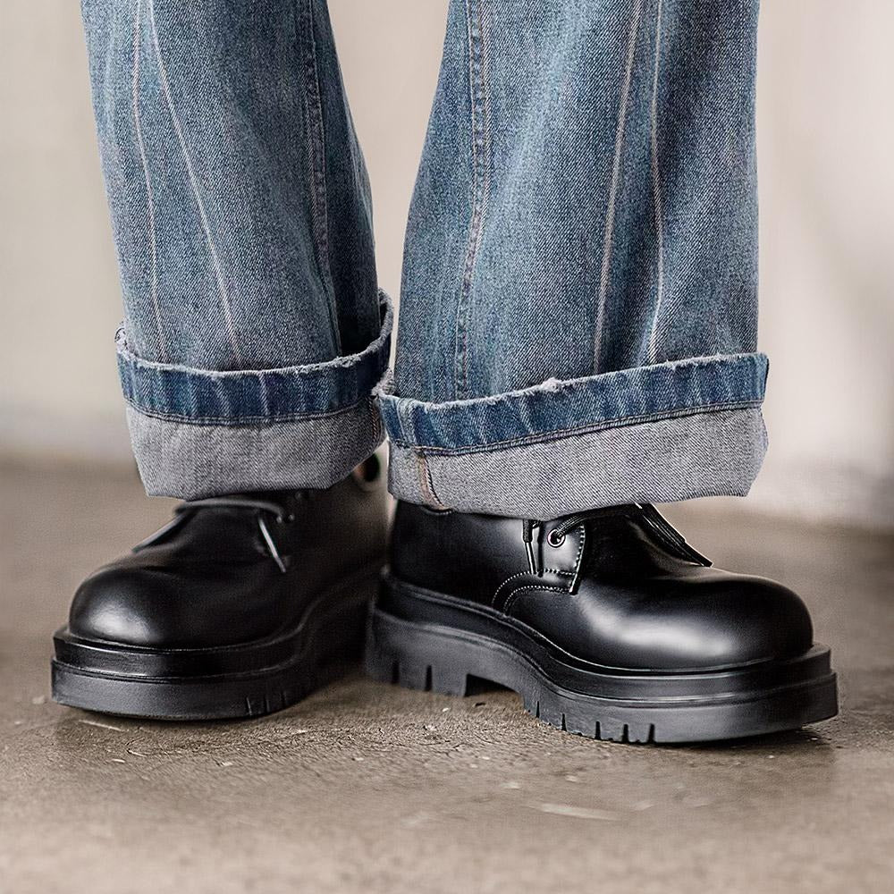 MADEN Schwarze Derby-Schuhe – Klobige Dicksohle