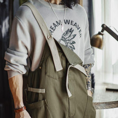 MADEN Men's Loose Fit Multi-Pocket Cotton Cargo Jumpsuit