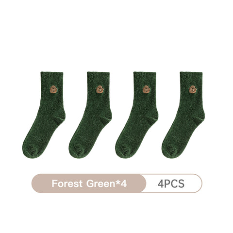 마덴 여성용 부드러운 중장목 양말 겨울용 두툼하고 따뜻한 포근한 뜨개질 양말 자수 곰 무늬 새해 선물