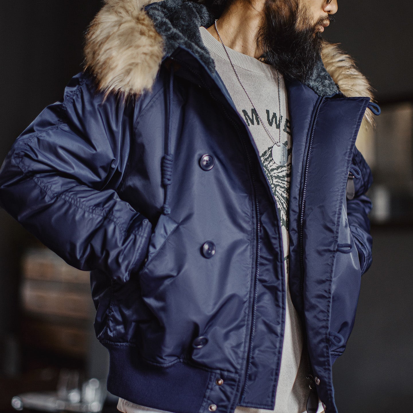 MADEN Herren Abnehmbarer Fellkragen Schwere Parka