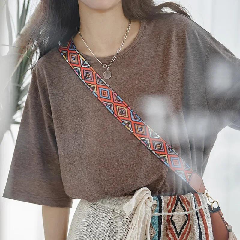 MADEN Women's Linen-Blend Loose Short-Sleeve Crewneck T-Shirt