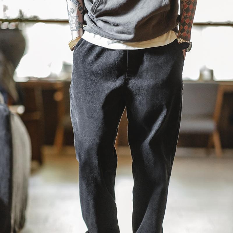 MADEN Men's Elastic Waist Corduroy Straight-Leg Trousers
