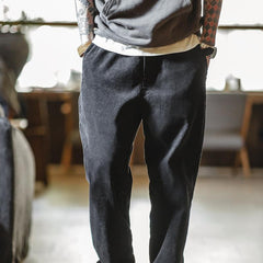 MADEN Men's Elastic Waist Corduroy Straight-Leg Trousers