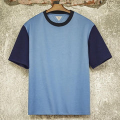 Camiseta MADEN de bloques de color para hombre Estilo retro Cuello acanalado Hombros caídos Camiseta de manga corta con capa de aire Corte holgado Verano 2025