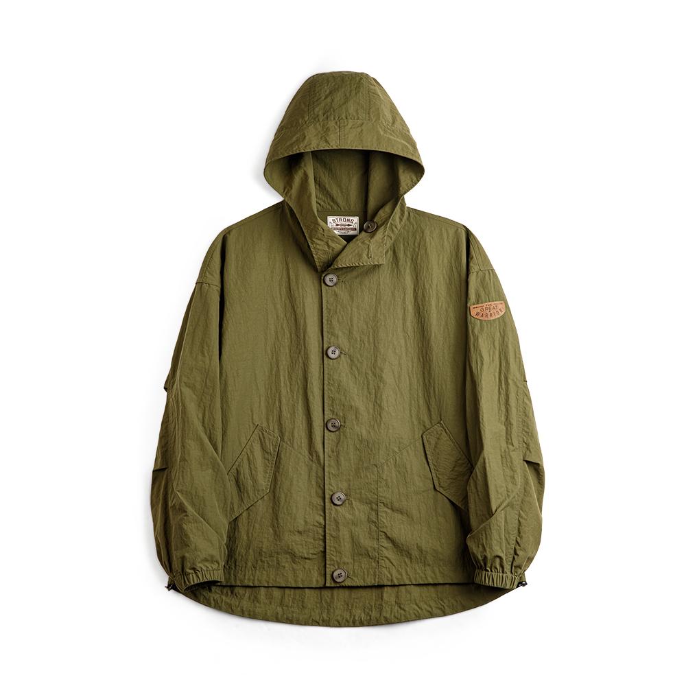 マデン レトロ風 ざらざら軽量 ナイロン 帽子付き上着 屋外用 男性用 ハイキング 登山用 防寒着 2色展開