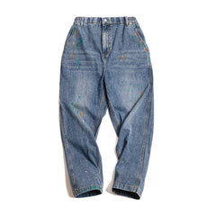 Jeans rectos de mezclilla lavados con efecto salpicado MADEN
