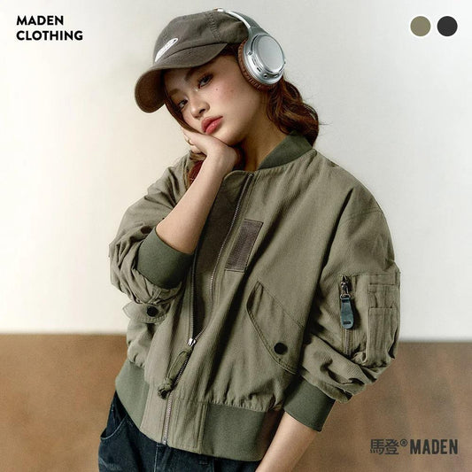 MADEN Women's Heavyweight Cotton Ma-1 Bomber Jacket