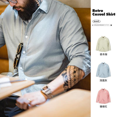 Maden Men's Casual Business Formal Striped Shirt 100% Cotton Slim Fit Long Sleeve Shirts